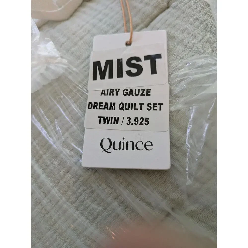 NEW Quince Twin MIST Blue Organic Cotton Gauze Set Dream Quilt + Sham